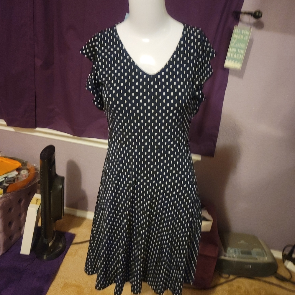 Ann Taylor Factory Petite Navy Dress with White Polka Dots Size XXSP